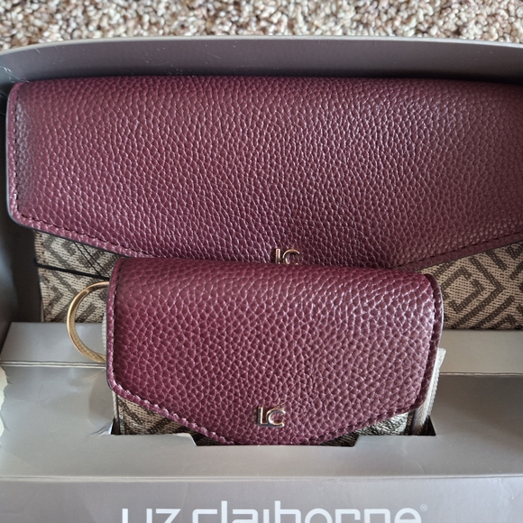 Liz Claiborne Handbags - Liz Claiborne Plum Pebbled Leather Wallet and Key Card Case Set